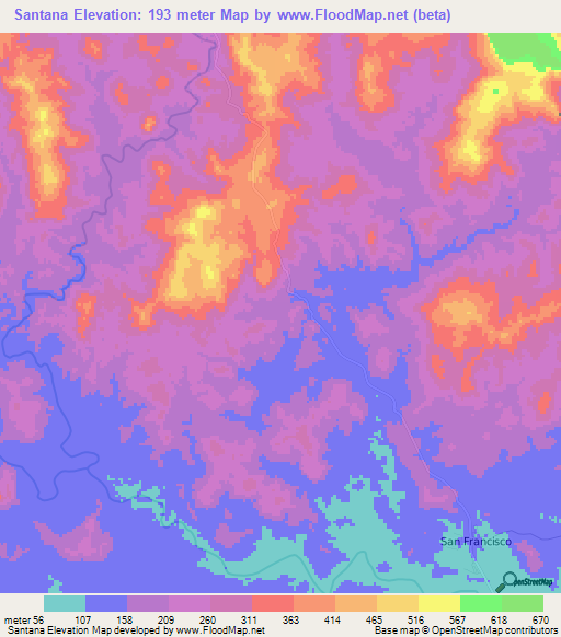 Santana,Panama Elevation Map