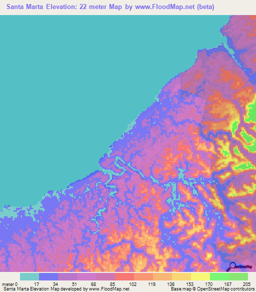 Santa Marta,Panama Elevation Map