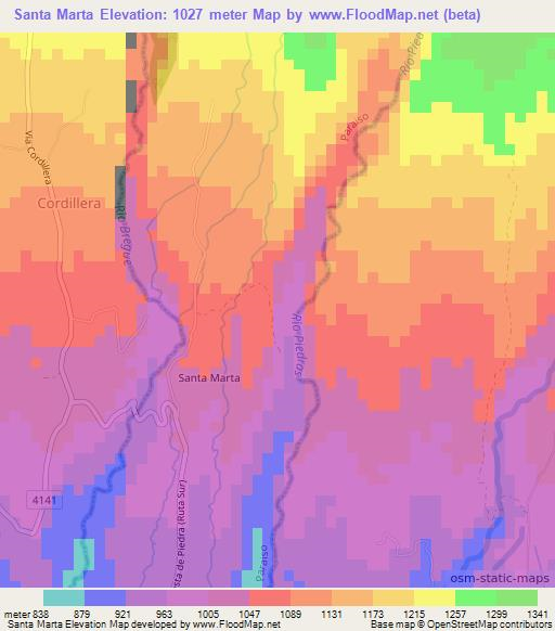 Santa Marta,Panama Elevation Map