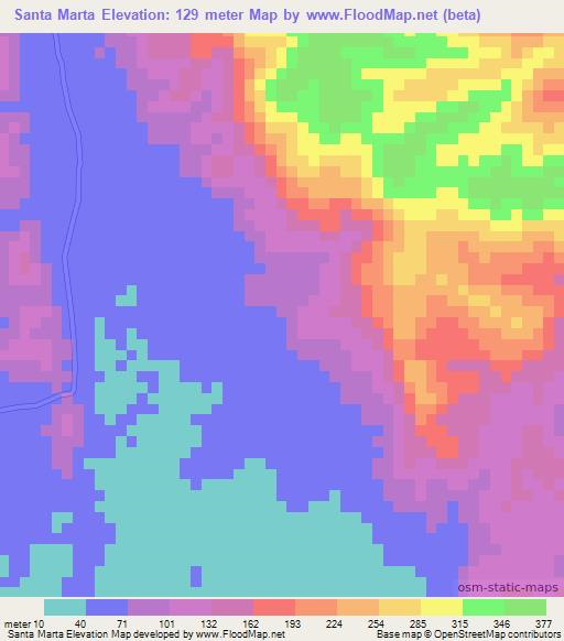 Santa Marta,Panama Elevation Map