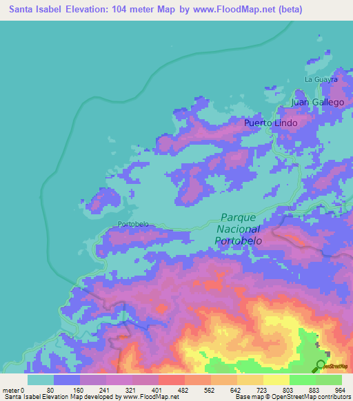 Santa Isabel,Panama Elevation Map