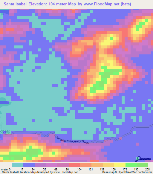 Santa Isabel,Panama Elevation Map