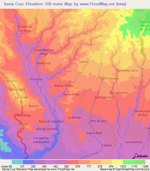 Santa Cruz,Panama Elevation Map