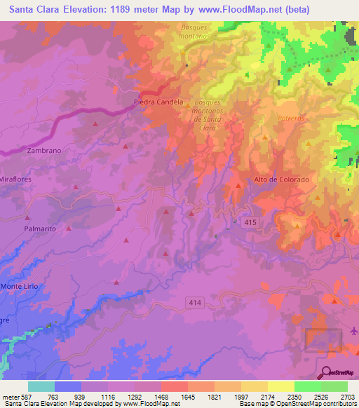 Santa Clara,Panama Elevation Map