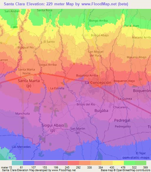 Santa Clara,Panama Elevation Map
