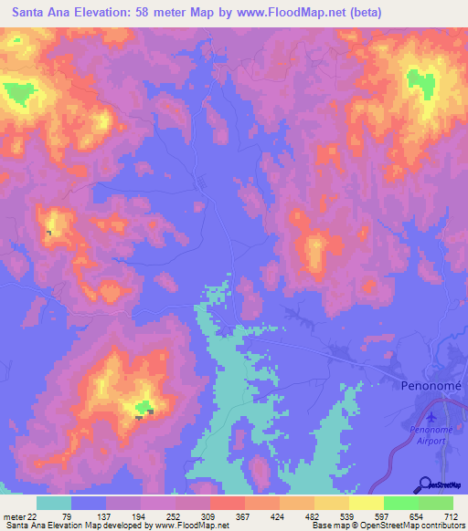 Santa Ana,Panama Elevation Map