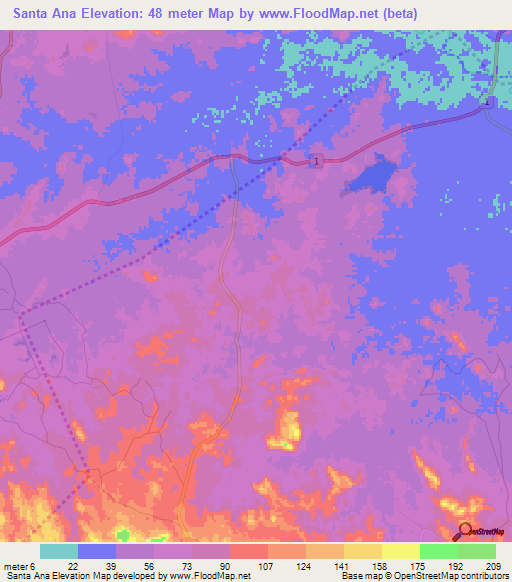 Santa Ana,Panama Elevation Map