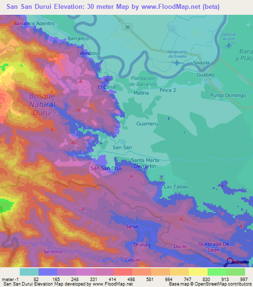 San San Durui,Panama Elevation Map