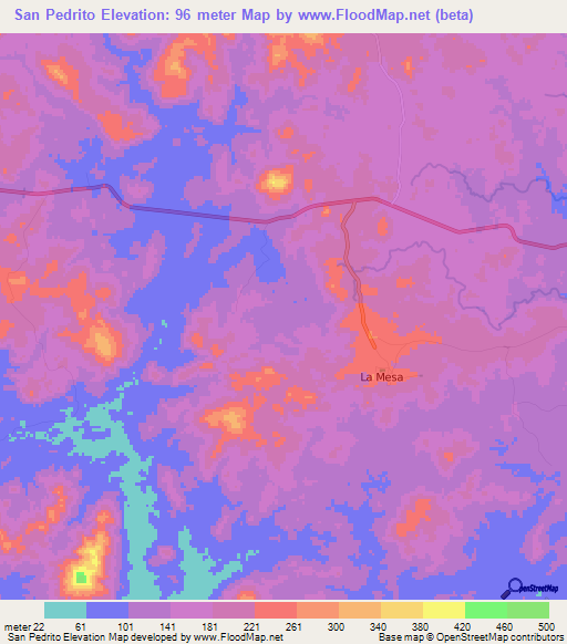 San Pedrito,Panama Elevation Map