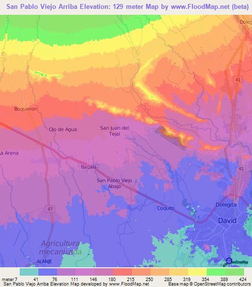 San Pablo Viejo Arriba,Panama Elevation Map