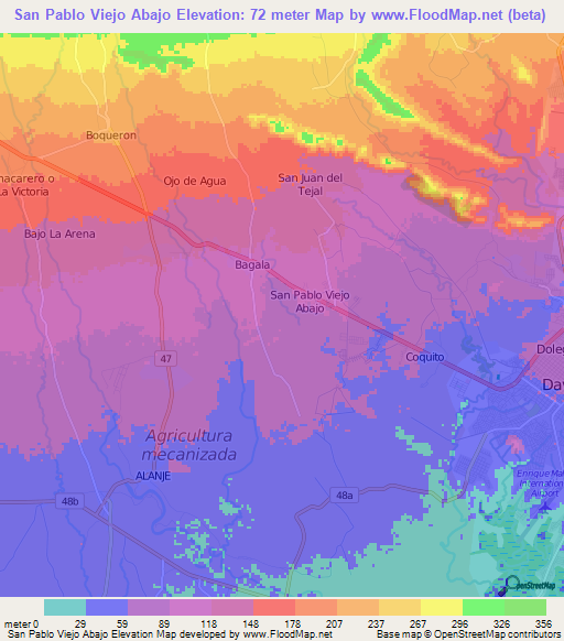 San Pablo Viejo Abajo,Panama Elevation Map