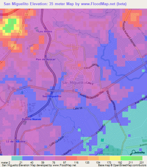 San Miguelito,Panama Elevation Map