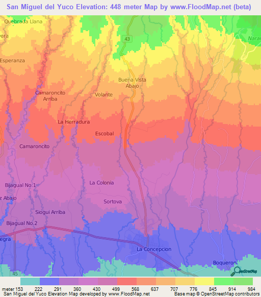 San Miguel del Yuco,Panama Elevation Map