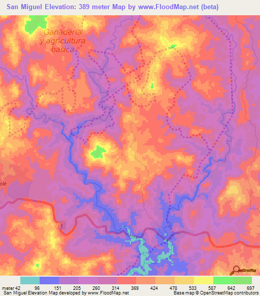 San Miguel,Panama Elevation Map