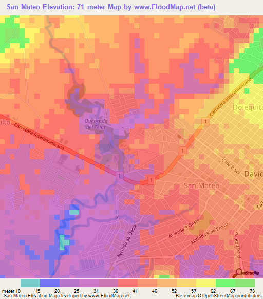 San Mateo,Panama Elevation Map