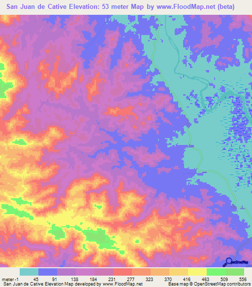 San Juan de Cative,Panama Elevation Map
