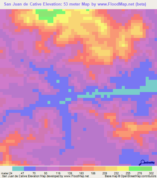 San Juan de Cative,Panama Elevation Map
