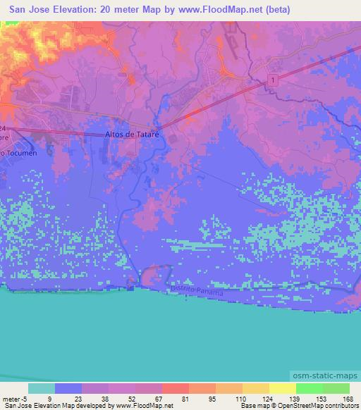 San Jose,Panama Elevation Map