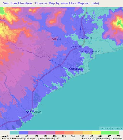 San Jose,Panama Elevation Map