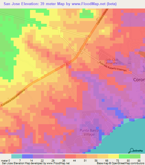 San Jose,Panama Elevation Map