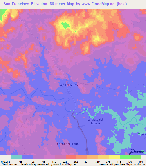 San Francisco,Panama Elevation Map