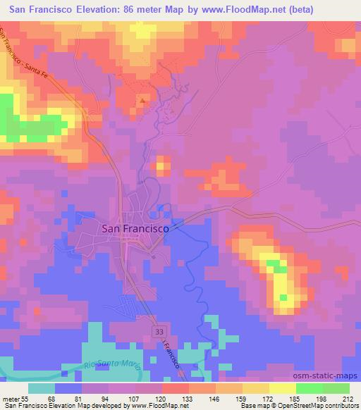 San Francisco,Panama Elevation Map