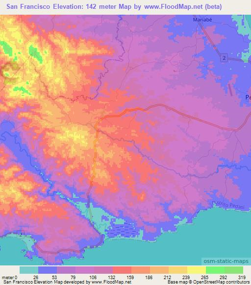 San Francisco,Panama Elevation Map