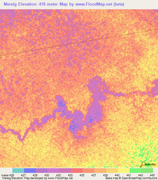 Mereig,Sudan Elevation Map