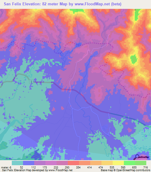 San Felix,Panama Elevation Map