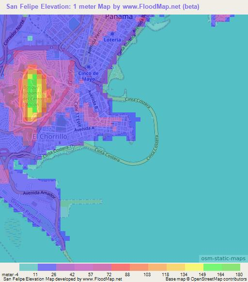 San Felipe,Panama Elevation Map
