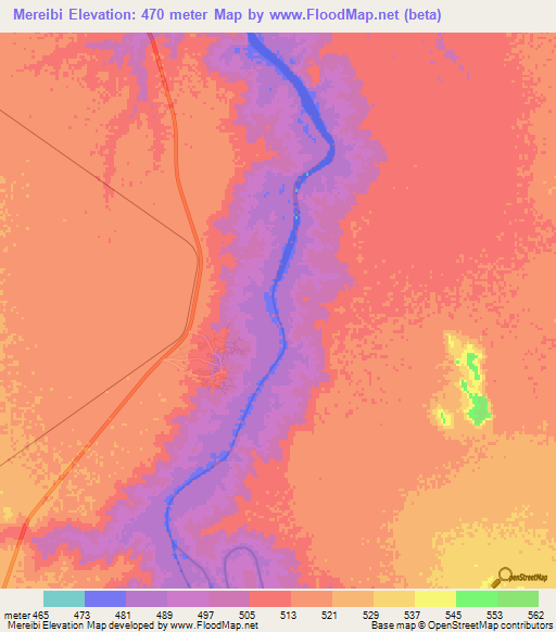 Mereibi,Sudan Elevation Map
