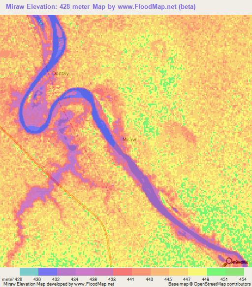 Miraw,Sudan Elevation Map