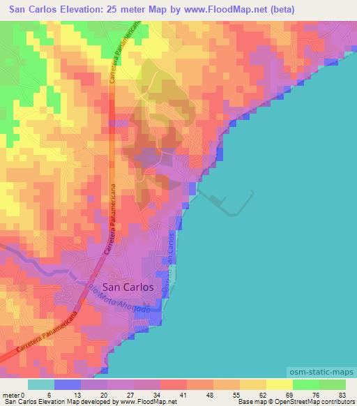 San Carlos,Panama Elevation Map