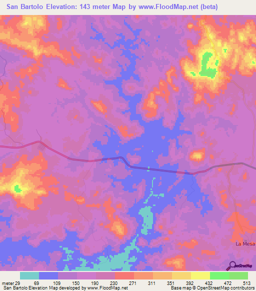 San Bartolo,Panama Elevation Map