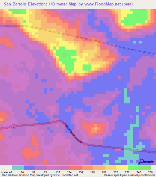 San Bartolo,Panama Elevation Map