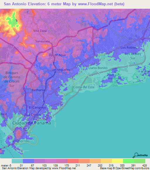 San Antonio,Panama Elevation Map