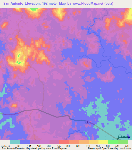 San Antonio,Panama Elevation Map