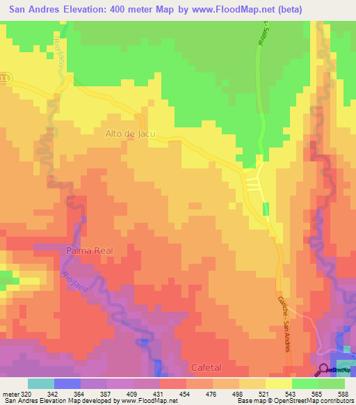 San Andres,Panama Elevation Map