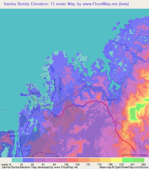 Samba Bonita,Panama Elevation Map
