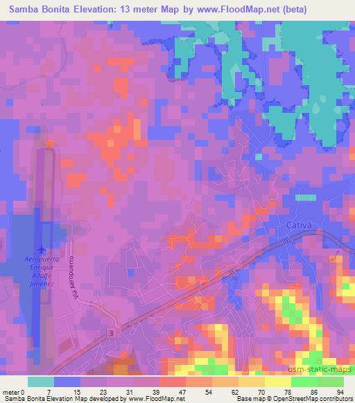 Samba Bonita,Panama Elevation Map
