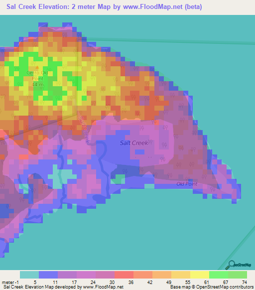 Sal Creek,Panama Elevation Map