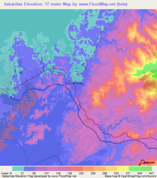 Sabanitas,Panama Elevation Map