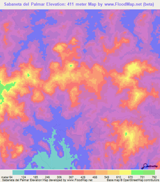 Sabaneta del Palmar,Panama Elevation Map