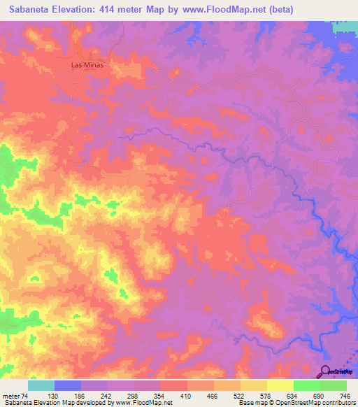 Sabaneta,Panama Elevation Map