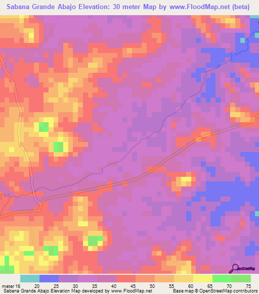 Sabana Grande Abajo,Panama Elevation Map