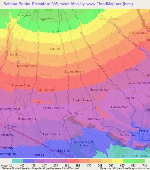 Sabana Bonita,Panama Elevation Map