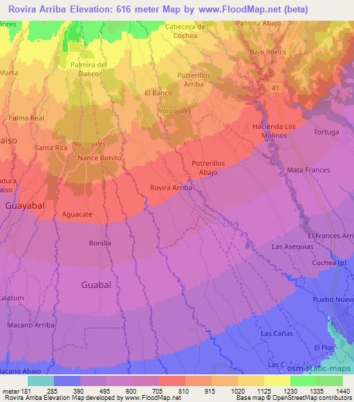 Rovira Arriba,Panama Elevation Map