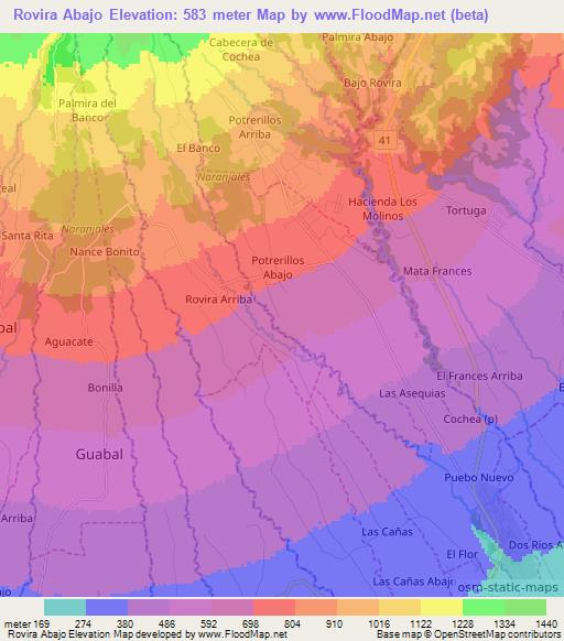 Rovira Abajo,Panama Elevation Map