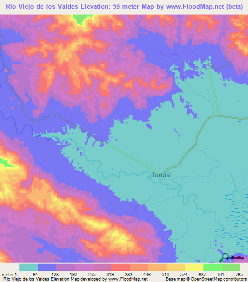 Rio Viejo de los Valdes,Panama Elevation Map