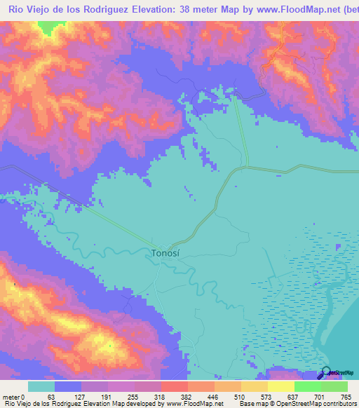 Rio Viejo de los Rodriguez,Panama Elevation Map